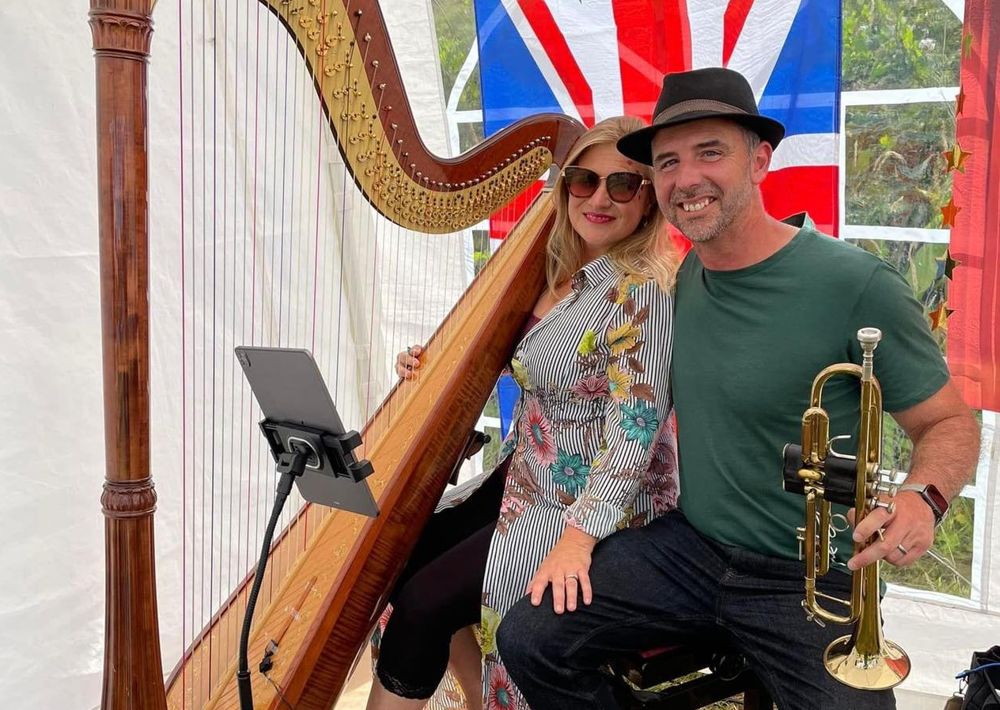 Harp and Electric cajon duo, with vocals and piano